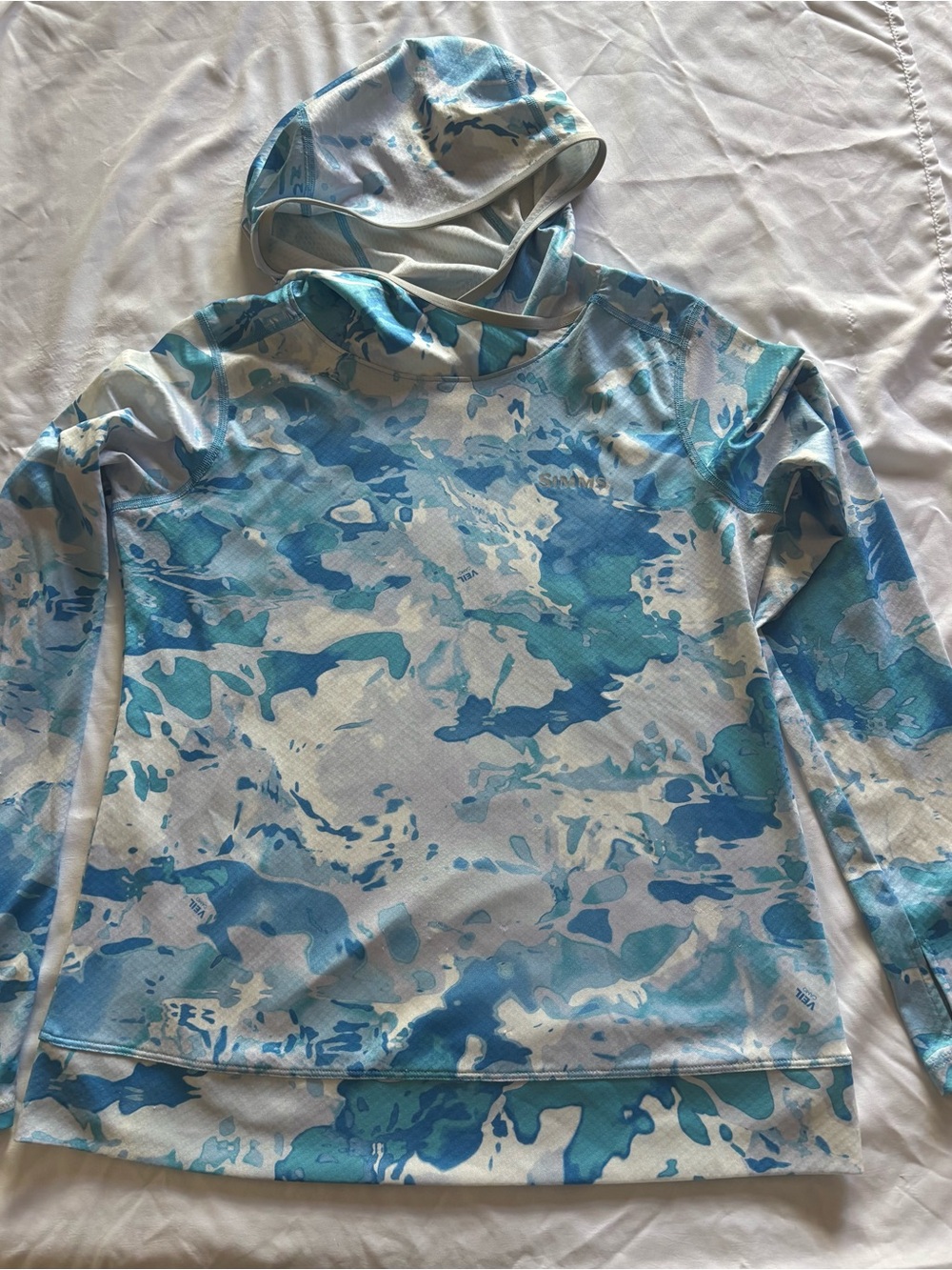 Simms Blue Camo Long-Sleeve Hooded Rashguard